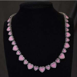 Pink Heart Necklace With Rhinestone 16inch
